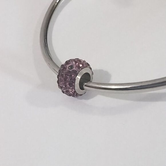 Silver Purple with Purple Rhinestones Charm for Pandora Style Bracelet - Picture 3 of 3
